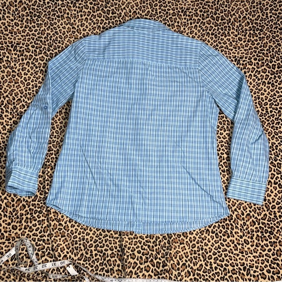 Laura Scott Large Plaid Pastel Blue Chest Pocket Long Sleeved Collared Buttoned - Picture 3 of 6